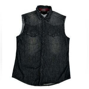 Rogue Sleeveless Biker Denim Shirt Black